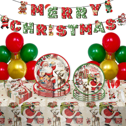 Christmas Disposable Tableware Set 114pcs Christmas Party Dinnerware Decorations Supplies