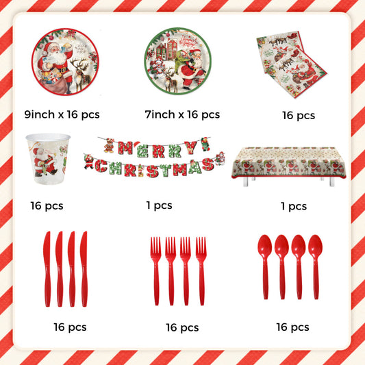 Christmas Disposable Tableware Set 114pcs Christmas Party Dinnerware Decorations Supplies