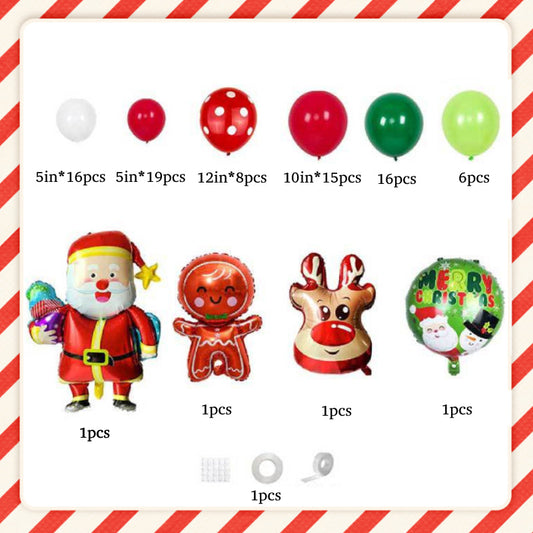 Christmas Party Balloons Set with Gingerbread Man Santa Claus for Party Decorations Supplies