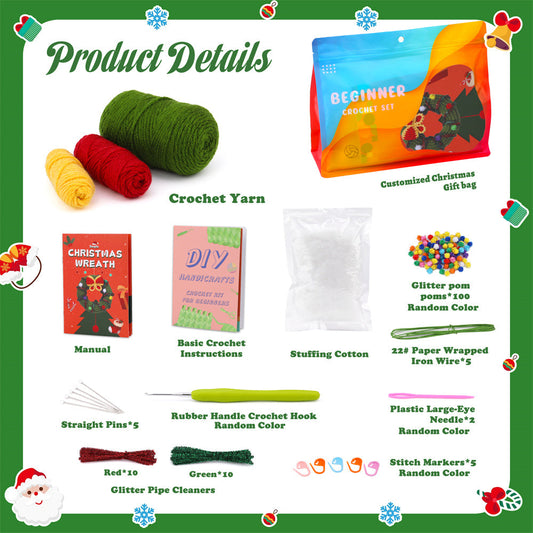 Christmas Wreath DIY Crochet Kit for Beginners with Step-by-Step Video Tutorials Gifts for Adults and