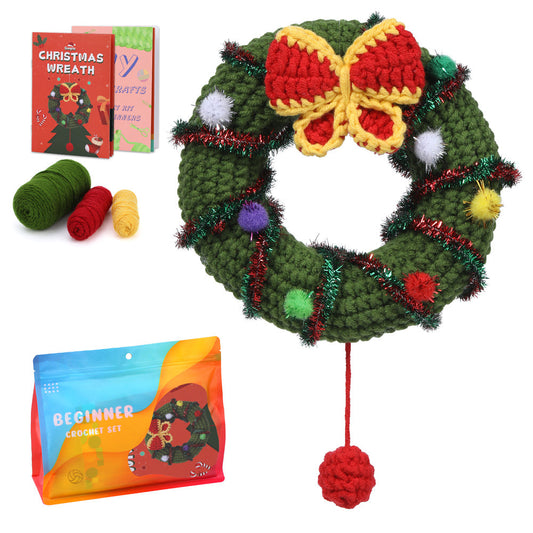 Christmas Wreath DIY Crochet Kit for Beginners with Step-by-Step Video Tutorials Gifts for Adults and
