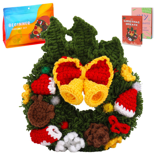 Christmas Wreath DIY Crochet Kit for Beginners with Step-by-Step Video Tutorials Gift for Adults and