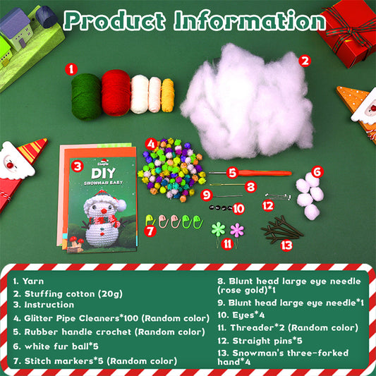 Christmas Snowman DIY Crochet Kit for Beginners with Step-by-Step Video Tutorials Gift for Adults and