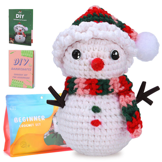 Christmas Snowman DIY Crochet Kit for Beginners with Step-by-Step Video Tutorials Gift for Adults and