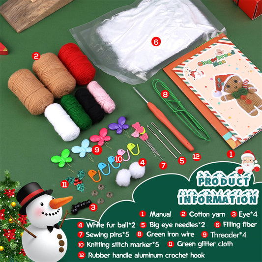 Christmas Gingerbread Man DIY Crochet Kit for Beginners with Step-by-Step Video Tutorials Gifts for Adults