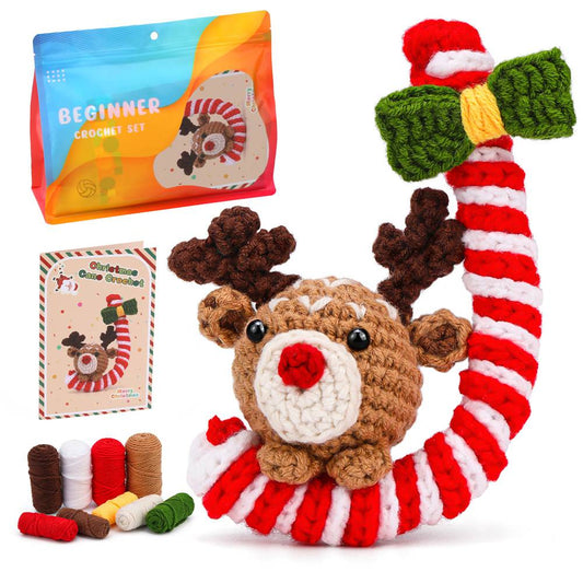 Christmas Crutch Deer DIY Crochet Kit for Beginners with Step-by-Step Video Tutorials Gifts for Adults
