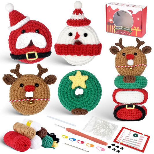 Christmas Donut DIY Crochet Kit for Beginners with Step-by-Step Video Tutorials Gifts for Adults and